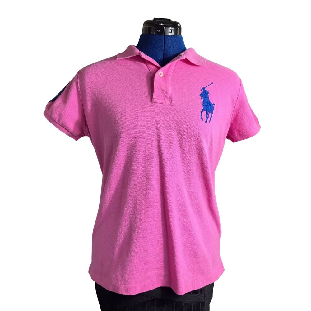 Ralph Lauren Pink Skinny Polo Shirt Women’s Size L Short Sleeve - Picture 2 of 8